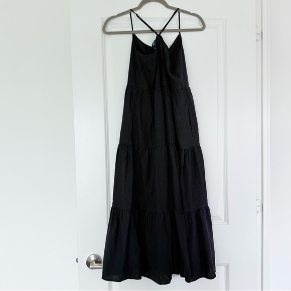 GAP Black Linen Blend Tiered Midi Dress XXS | XS Spaghetti Strap - Picture 4 of 12